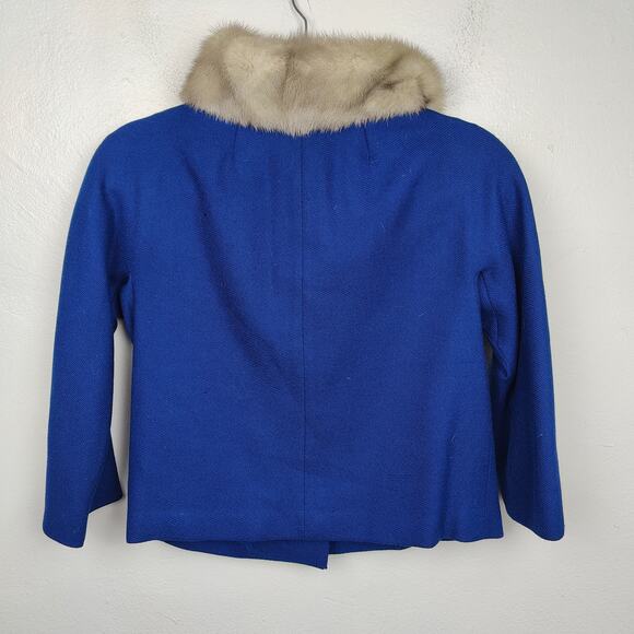 Vintage Hockanum Petit-Point Jacket Womens 6 Royal Blue Mink Collar Jack Bloom - Picture 8 of 10